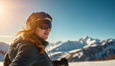 A woman enjoys the view from a snowy mountain