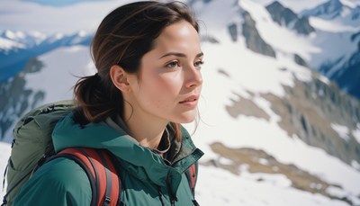 A woman hikes in the mountains