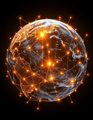 A glowing earth with connected lines