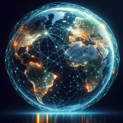 A glowing earth with connected cities