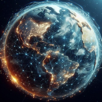 Night earth illustration with connection network