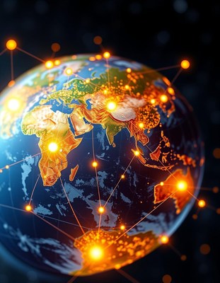 Glowing globe with lines symbolizing global links