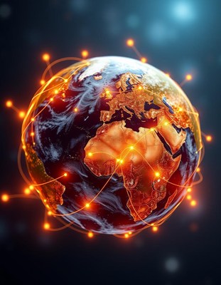 A glowing earth with network connections