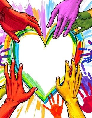 Diverse hands form a heart