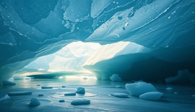 A view of a glacial cave in alaska