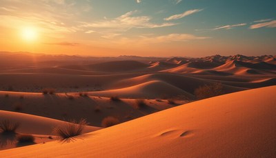 The desert glows at sunset