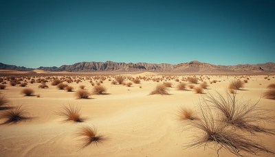 A desert landscape with mountains in the distance