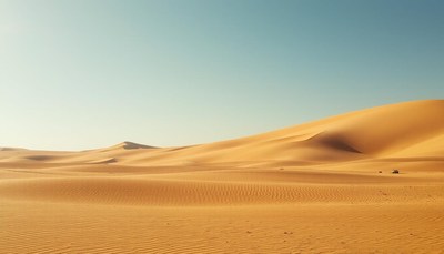 Sand dunes stretch across the desert