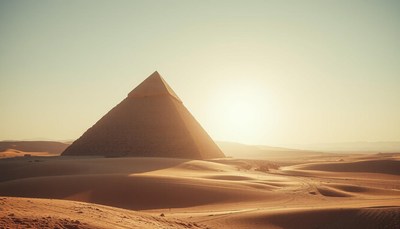 A large pyramid stands tall in the desert