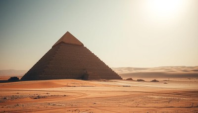 A pyramid stands in the desert