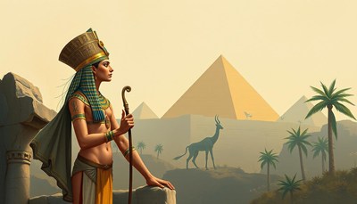 An egyptian pharaoh surveys his kingdom
