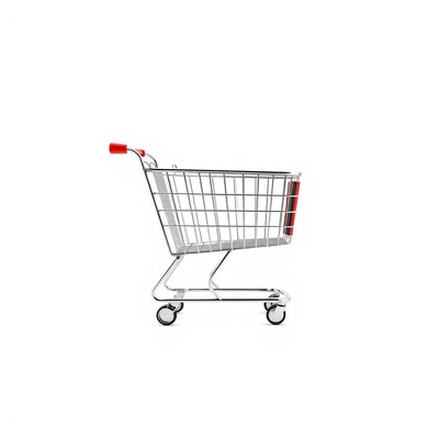 A shopping cart sits on a white background