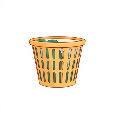 A yellow laundry basket filled with clothes