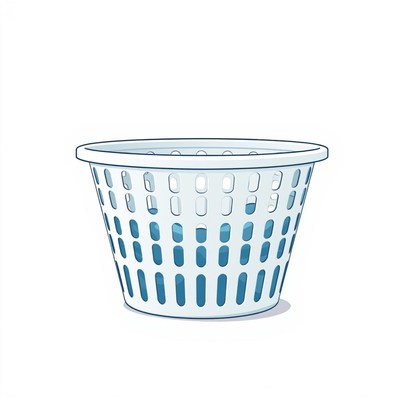 A white laundry basket with blue holes