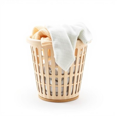 A laundry basket filled with clothes