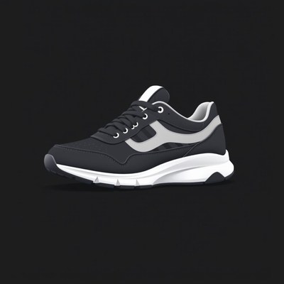 A black and white sneaker with white laces