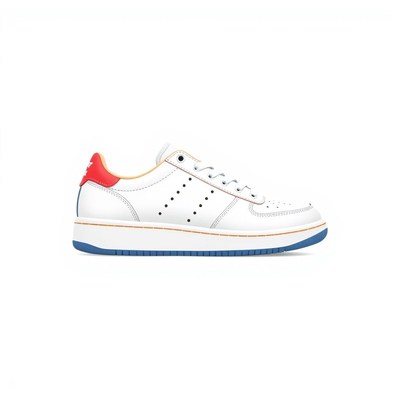 White leather sneaker with red accents
