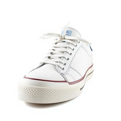 A white leather sneaker with white laces