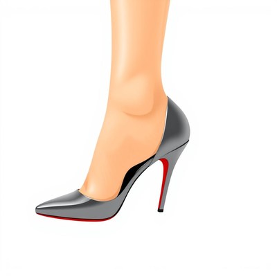 A woman's foot wearing a gray high heel