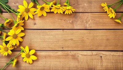 Yellow flowers on a wooden table