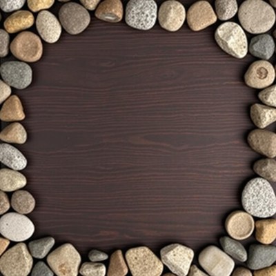 Stones form a frame on wood