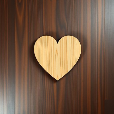 A wooden heart on a brown wood background