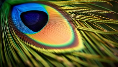 A close-up of a peacock feather