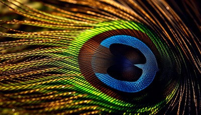 A close-up of a peacock feather's eye