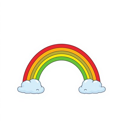 A colorful rainbow with clouds