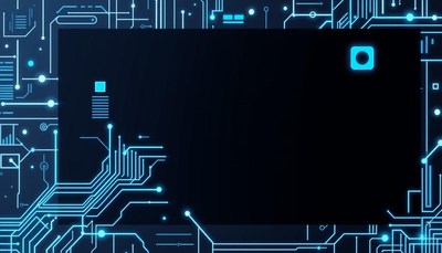 A black background with blue circuit boards