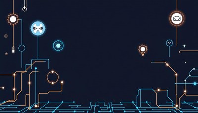 Abstract digital network illustration with icons