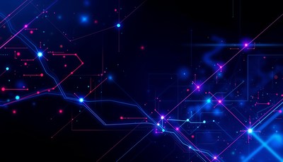 Abstract blue and pink lines with glowing dots