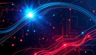 Red and blue lines glow on a dark background