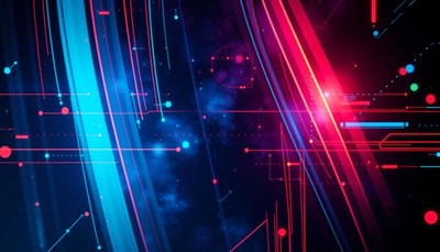 Abstract digital art with bright red and blue lines