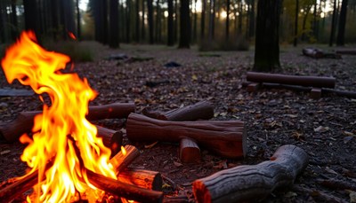 A fire burns bright in the forest