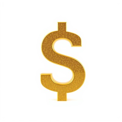 A golden dollar sign on a white background
