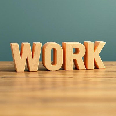 Wooden letters spell work on a table