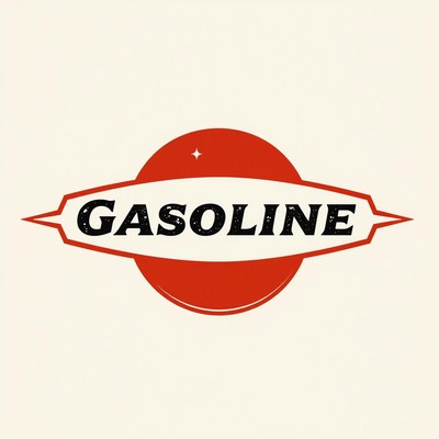 A vintage red and black gasoline logo