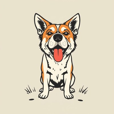 A happy dog sits with its tongue out