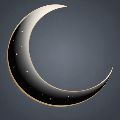 A crescent moon with stars in the sky