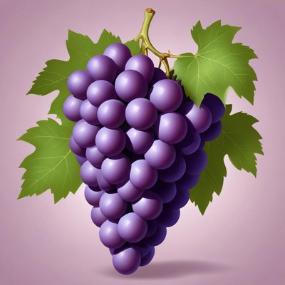 A bunch of purple grapes hangs from a vine
