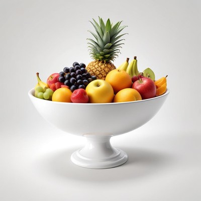 A white bowl of fresh fruit