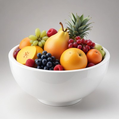 A bowl of fresh fruit sits on a table