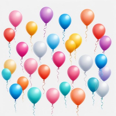 Colorful balloons float in the air