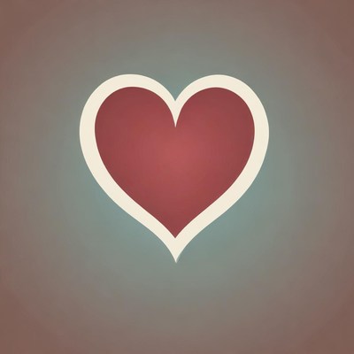 A red heart with a white outline on a green background