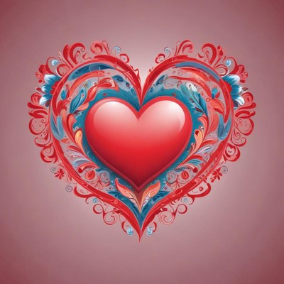 A red heart with floral designs