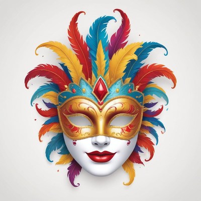 A colorful masquerade mask with feathers