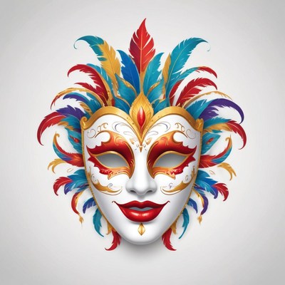 A colorful venetian mask with feathers