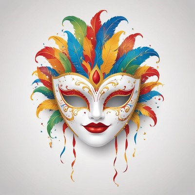A colorful venetian mask with feathers