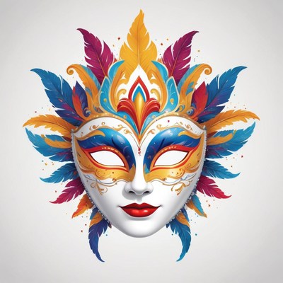 A colorful venetian mask with feathers